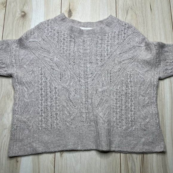 Vince Cropped Cream Cashmere Wool Cable Loose Knit Sweater Womens XS - Picture 4 of 7